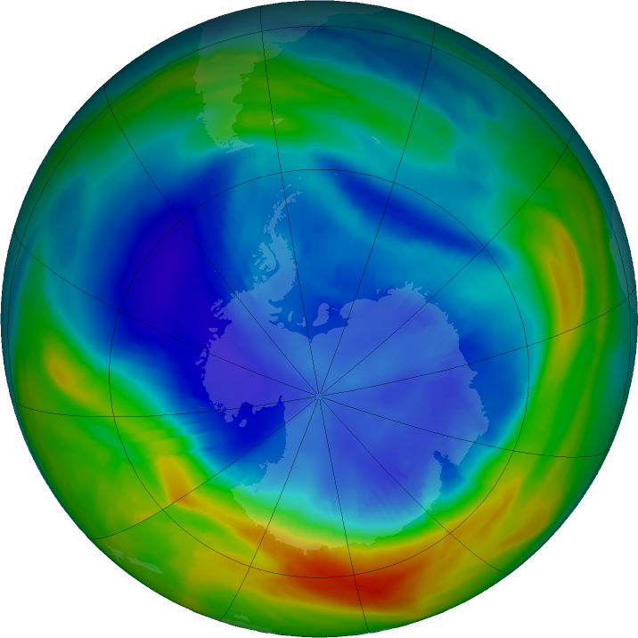 Antarctic ozone map for 28 August 2020